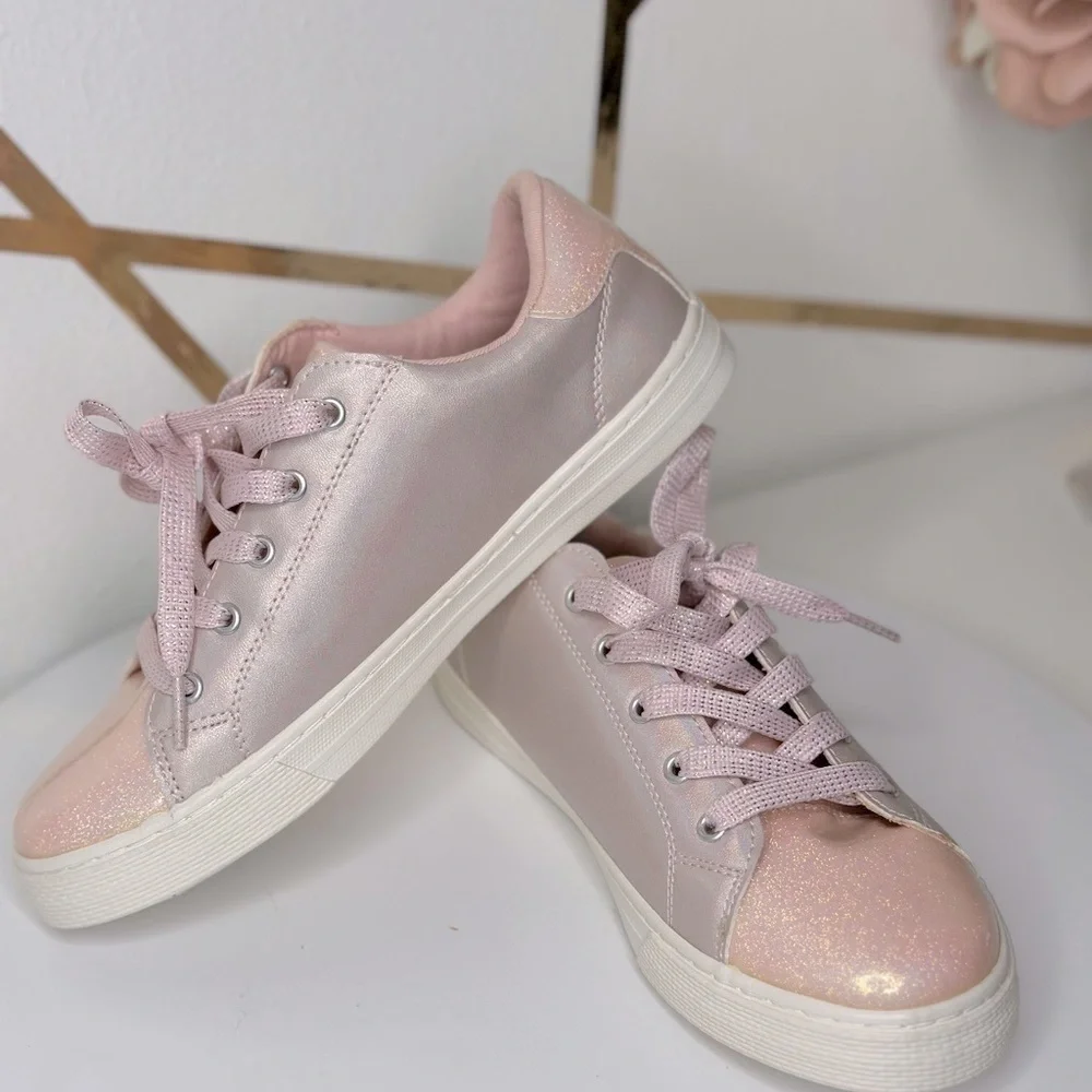 The Children's Place Girls Glitter Star Low Top Pink Sneakers (SH94)